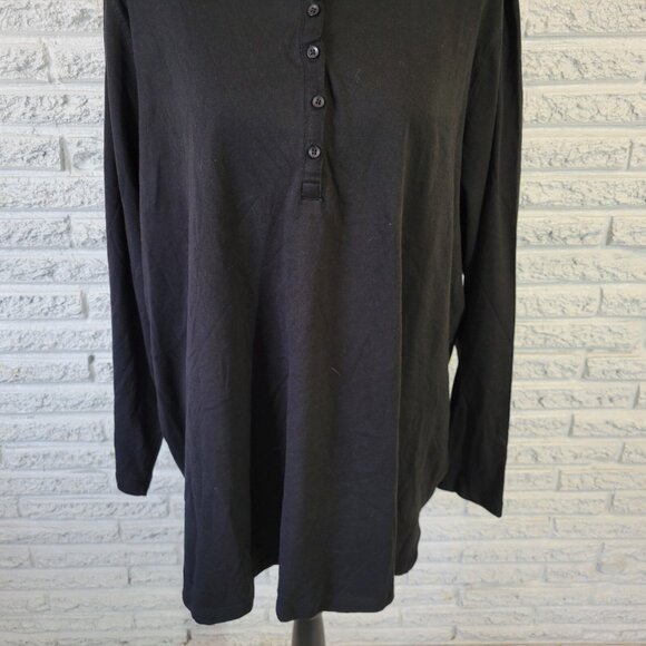 Roamans Womens Top 2X Plus Polo Long Sleeve Black Cotton Collar BLA101E - Picture 4 of 9